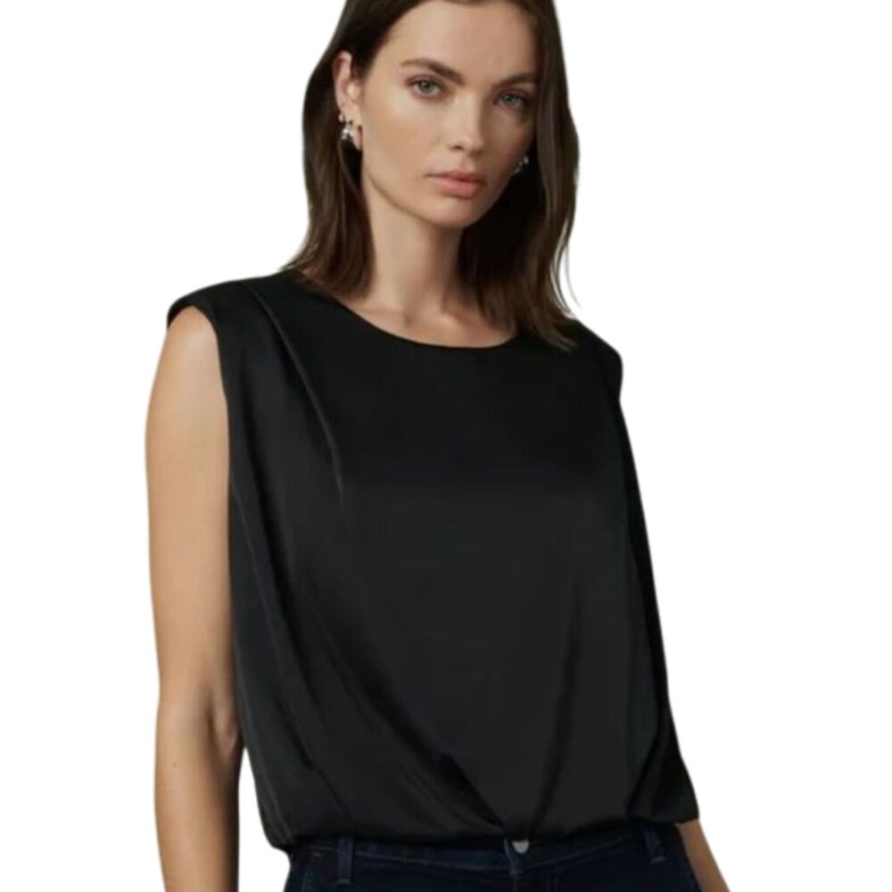 NWT Joe's Jeans The Victoria Black Satin Bubble Hem Top Blouse Small